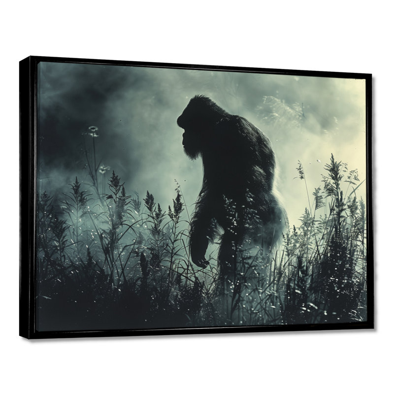 Silhouette d'ombre noire et grise Bigfoot - art mural Bigfoot, Toile avec cadre flottant noir, H 12 po x l 20 po x P 1 po