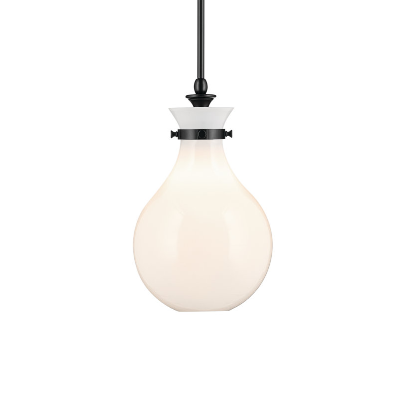 1 Light Pendant with Opal Glass, 16.25" H x 9.75" W, Antique Cased Opal, Satin Black