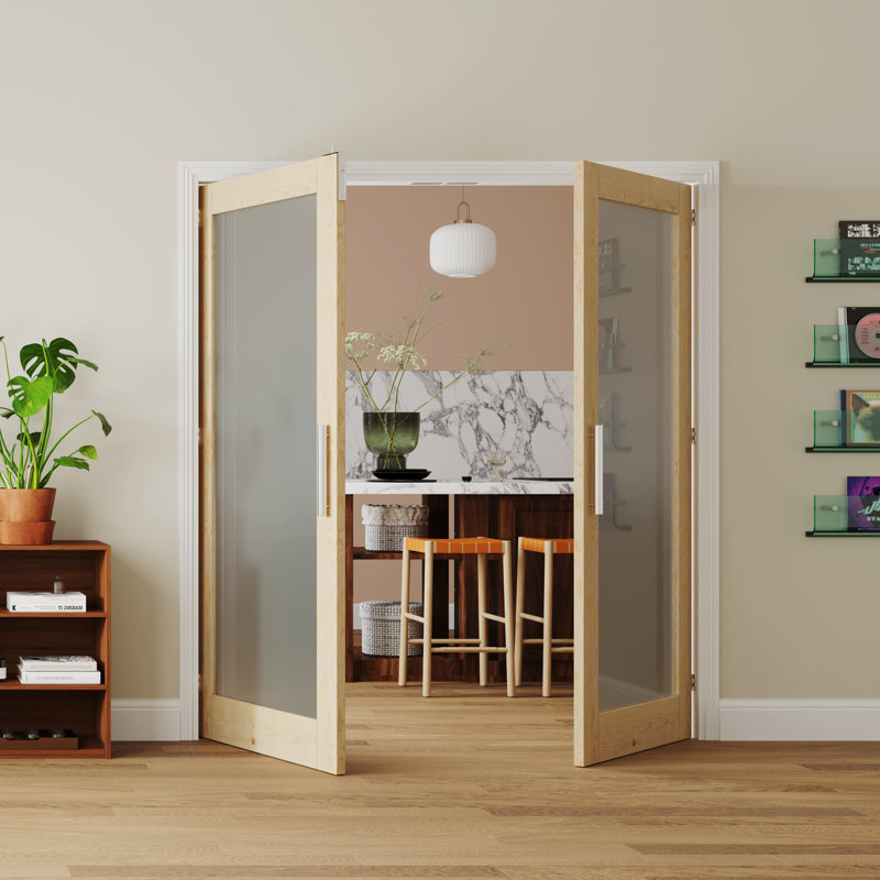 Intérieur de la porte de garde-robe moderne en bois massif en verre givré avec portes et garde-robe réglables, 60 po x 80 po