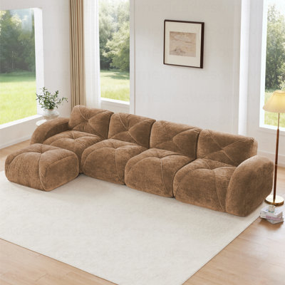 Tissu en velours doux en forme de L, conception touffetée, fond en éponge haute densité 32D, fond ergonomique, conception antidérapante, combinaison libre, aucun assemblage requis, repose-pieds mobile pour les salons, chameau