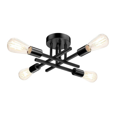 Plafonnier semi-encastré noir mat, plafonnier Sputnik moderne à proximité, lustre pour chambre à coucher, cuisine, salon, salle à manger, douille E26 à 4 lumières