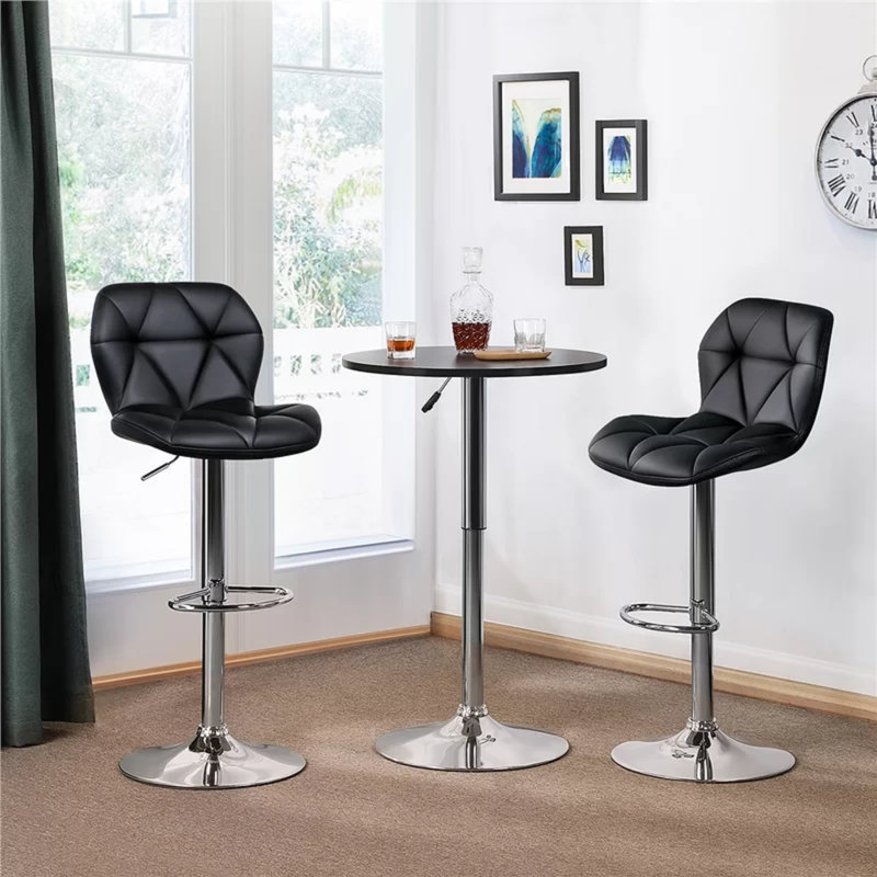 Tabouret pivotant à hauteur ajustable Imtiyaaz, Noir/acier inoxydable