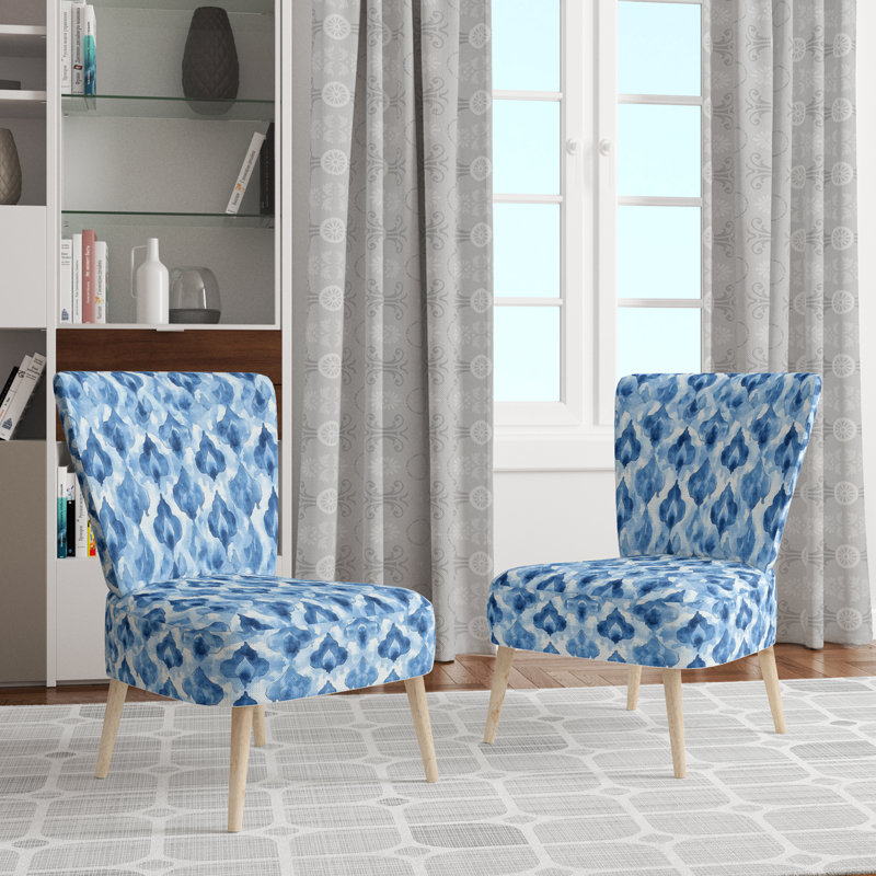 Chaise d'appoint Coastal - Chaise d'appoint bleue Ikat, Chaise d'appoint sans accoudoirs