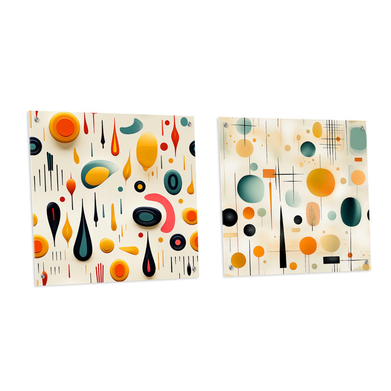 Crosslyn - Ensemble de 2 verres muraux abstraits en acrylique Mid-Century, H 36 po x l 73 po
