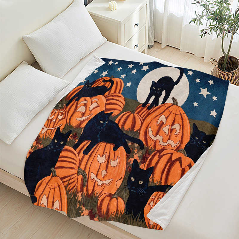 Jeté en flanelle JYK, Feuilles de citrouilles à motifs