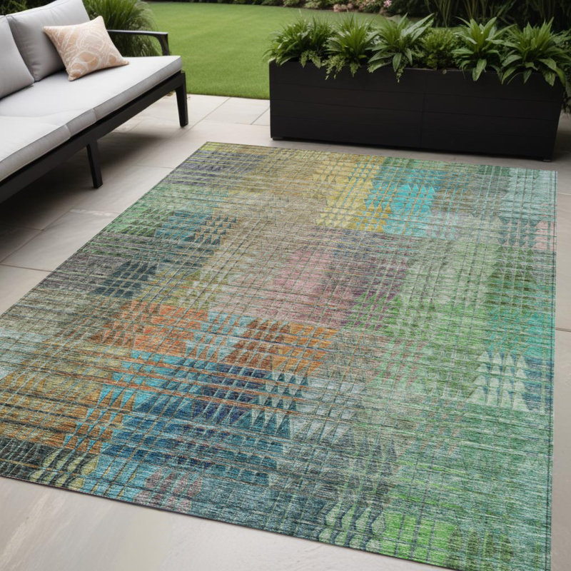Tapis extérieur bleu sarcelle lavable abstrait 5 pi x 8 pi