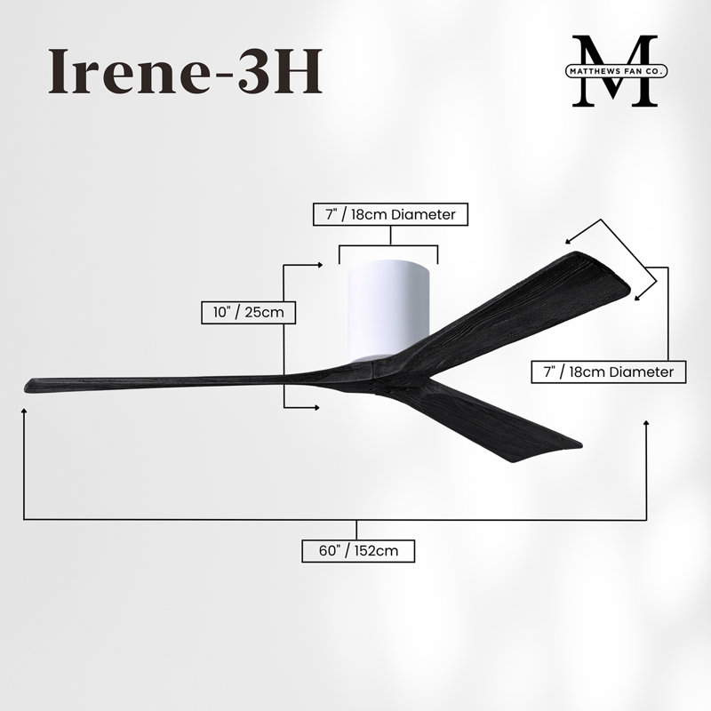 Irene Ceiling Fan, Gloss White, Matte Black, 60"