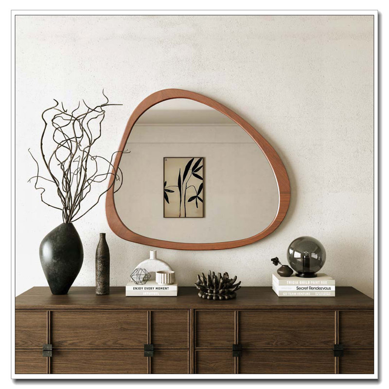  Miroir Miroir mural asymétrique 45 po, miroir de grande taille, pour salon, chambre à coucher, salle de bain, couloir ou entrée, noyer