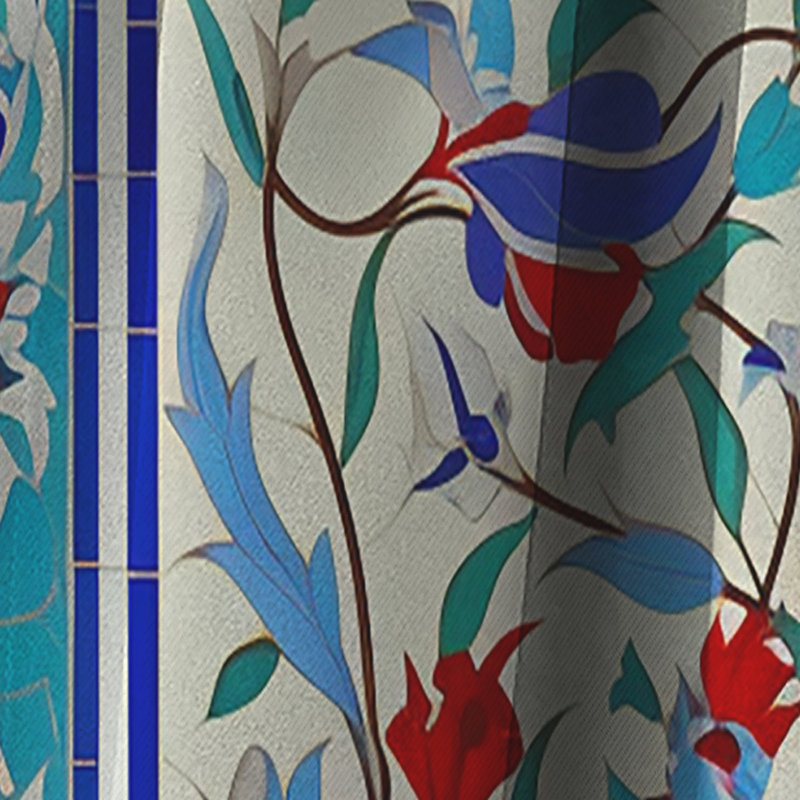 Panneau de rideau abstrait, carreaux marocains bleus occultant - Porte marocaine bleue III, L 52 po x L 90 po