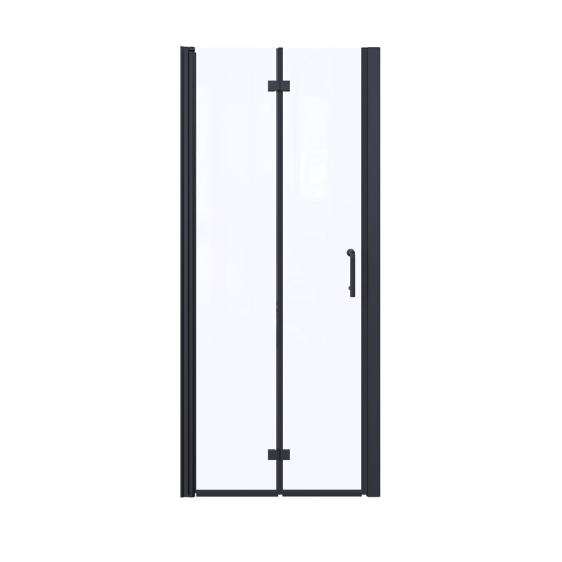 Portes de douche pliantes demi-cadre l 30 po x H 72 po avec verre trempé transparent de 1/4 po (6 mm), noir mat