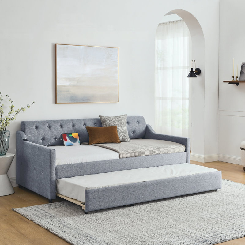 Lit de jour simple avec lit gigogne, Gris