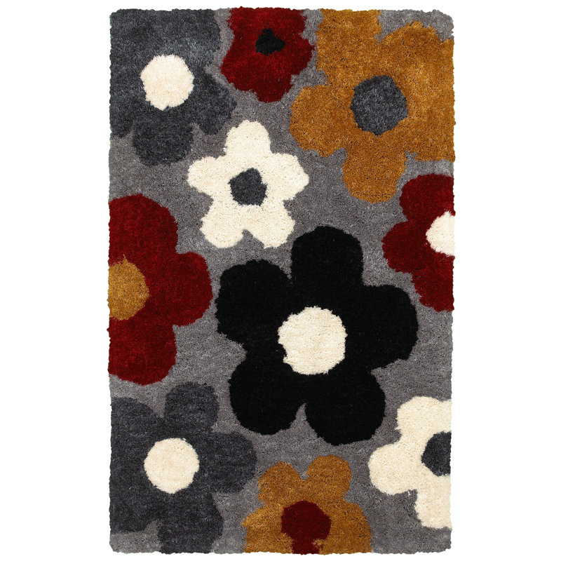 Tapis gris touffeté à la main Mathena, Rectangle 3 pi 6 po x 5 pi 6 po