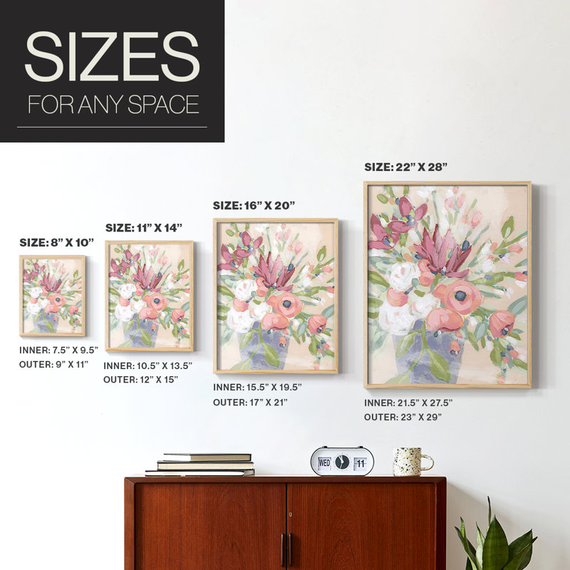 Blush Array II Framed Print - Solid Wood, 11" H x 9" W