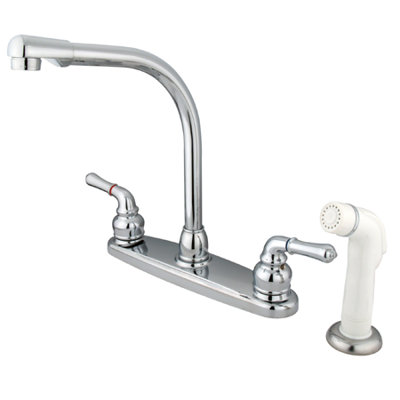 Robinet de cuisine central à 4 poignées et 4 trous 8 po avec douchette latérale Kingston Brass Magellan