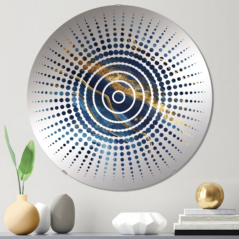 Eib - Miroir mural Sun Circles, 31,4 po x 31,4 po, Mirage de marbre abstrait bleu et or I