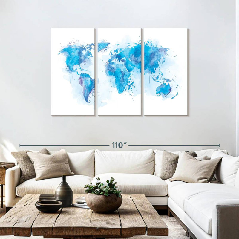 Carte du monde d'Aliaz - Blue Splash, H 48 po x l 74 po
