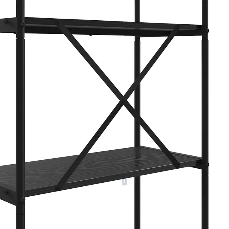 Steel Bookcase, (4 Shelves) 146cmH x 80cmW x 30cmD, Black Oak