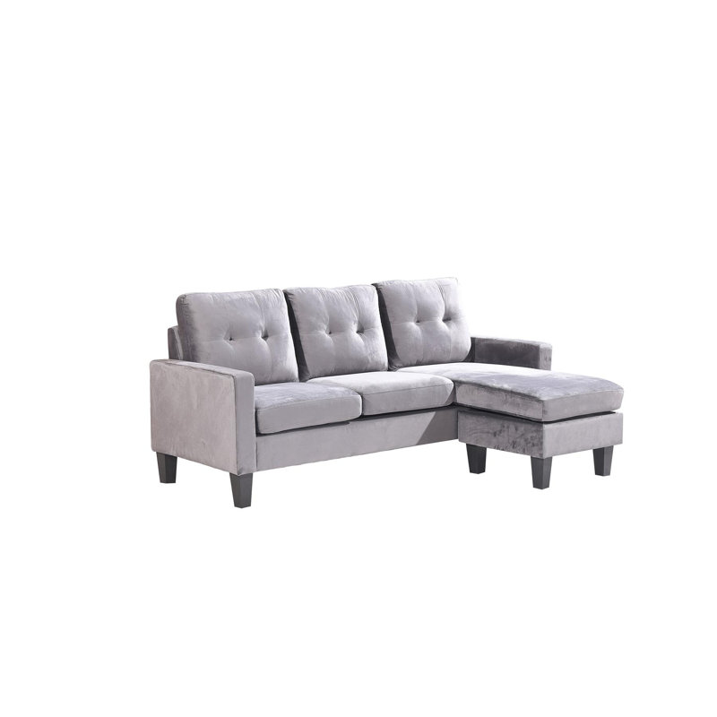 Ollice 3 Seater Velvet Sofa & Chaise, Grey