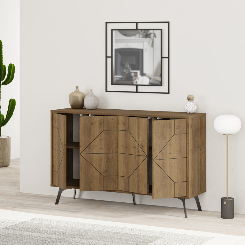 Dune Console Sideboard Geometric Design Wide 123cm, Brown Oak