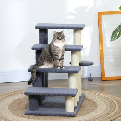4 Levels Cat Steps, Gray With Scratching Posts, Play And Side Step For Owners 4-level Stairs , Hanging Pet Kitten Owners, Up To 10lbs