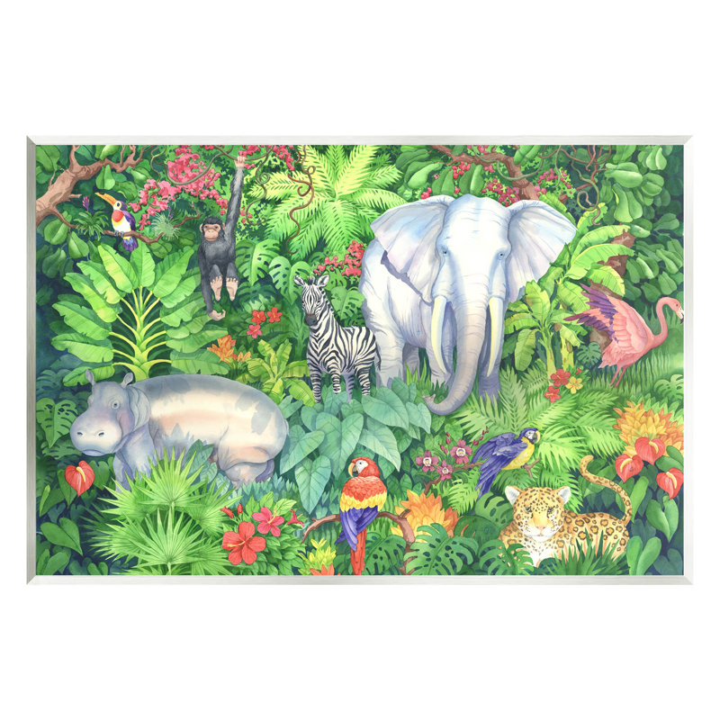 Art mural détaillé sur la jungle des animaux par Paul Brent, H 10 po x l 15 po x P 0,5 po