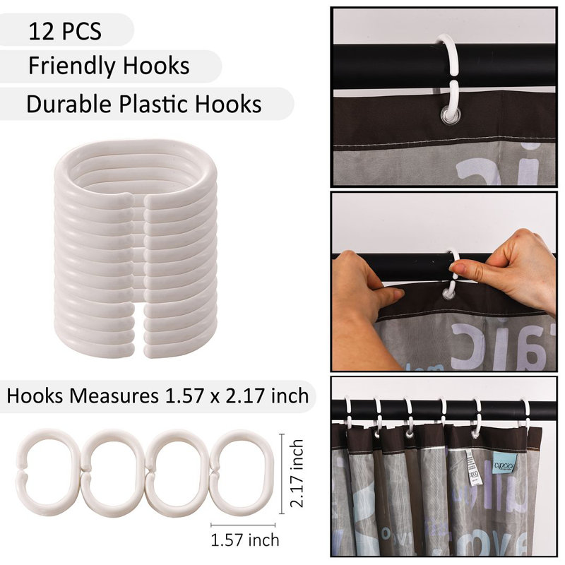 Shower Curtain with Hooks Included, Black