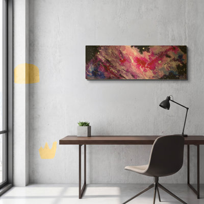  'Watercolor Nebula Fushia' By Craig Snodgrass Gold Metal Wall Art, 48" x 16"
