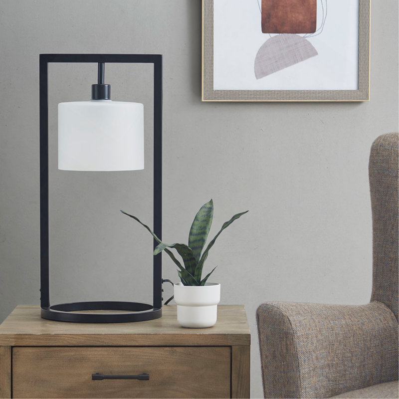 Metal Table Lamp With Glass Drum Shade