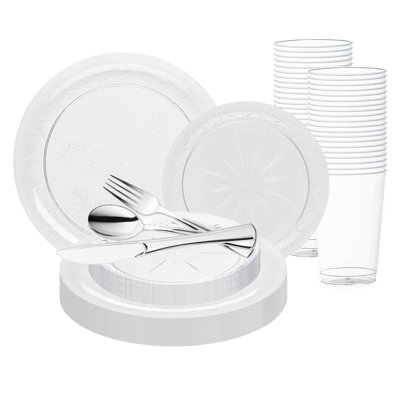 Clear Floral Round Disposable Plastic Wedding Value Set - 30 Settings