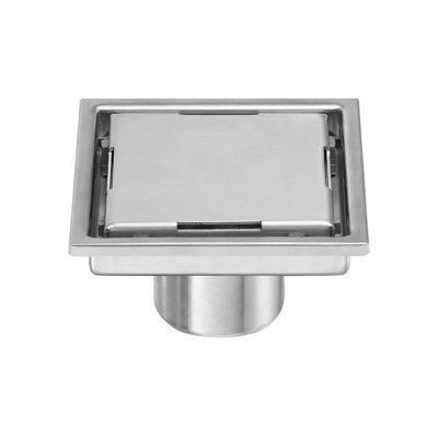 DryShield 4" Brushed Nickel square grid drain