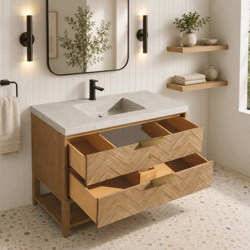 Carlsbad 42 " W Freestanding Standard Free Standing 1 Single Vanity Bathroom Vanity With Concrete Top