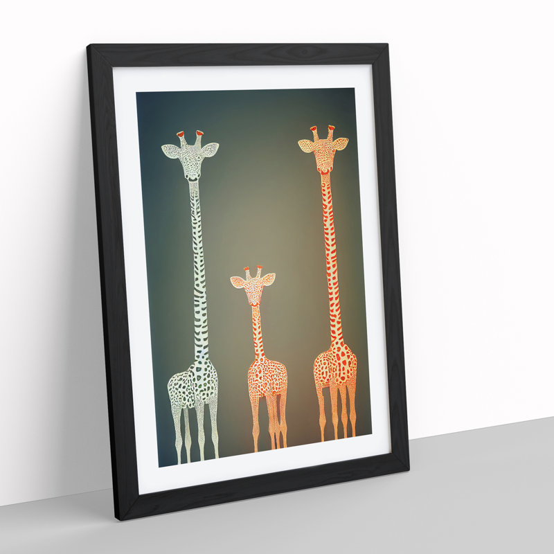 The Three Giraffes - Framed Print, Black, 46cm H x 34cm W x 2cm D