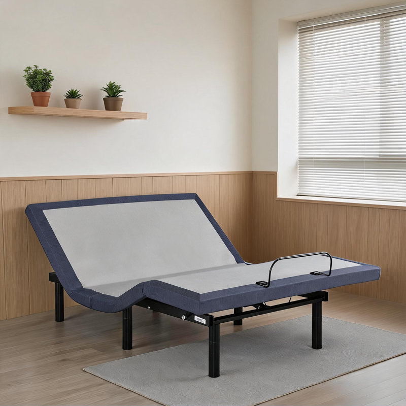 Soft Gray Full Size Adjustable Platform Bed Base, Solid Steel Construction With Customizable Head and Foot Position Adjustments