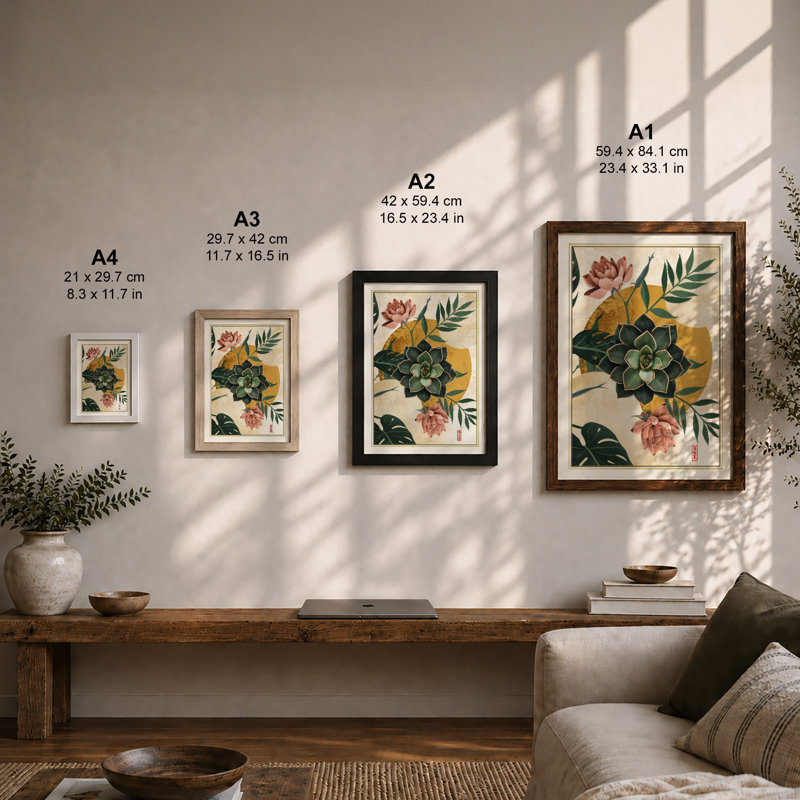 Roses and Succulents Botanical - Framed Print, A2 - 59.4 x 42.0 cm, Unframed
