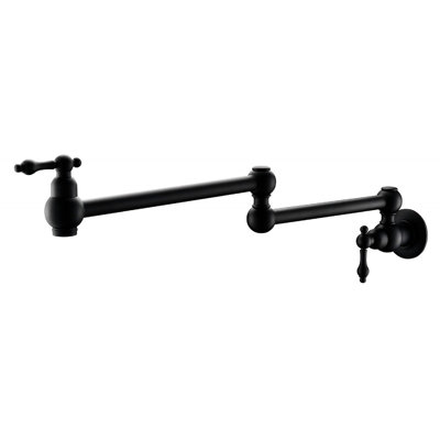 Pot Filler Faucet Wall Mount Matte Black, Double Jointed Swing Arms, Scratch-, Rust-, 100% Brass For Construction Black Faucet, Scratch , Rust Exposure