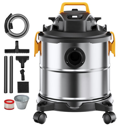 Aspirateur eau et poussière en acier inoxydable, 20 litres, 6 CV (puissance maximale), aspiration puissante avec fonction souffleur et accessoire suceur plat 2 en 1, petit aspirateur idéal pour les débris sur les tapis et les poils d'animaux