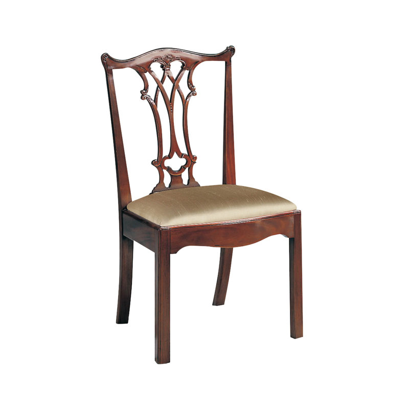Elegant Chippendale Mahogany Side Chair with Neutral Fabric Upholstery