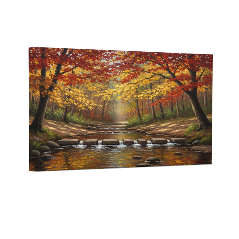 Plantes et fleurs, ruisseau de forêt d'automne avec feuilles colorées, H 24 po x l 36 po, Noir