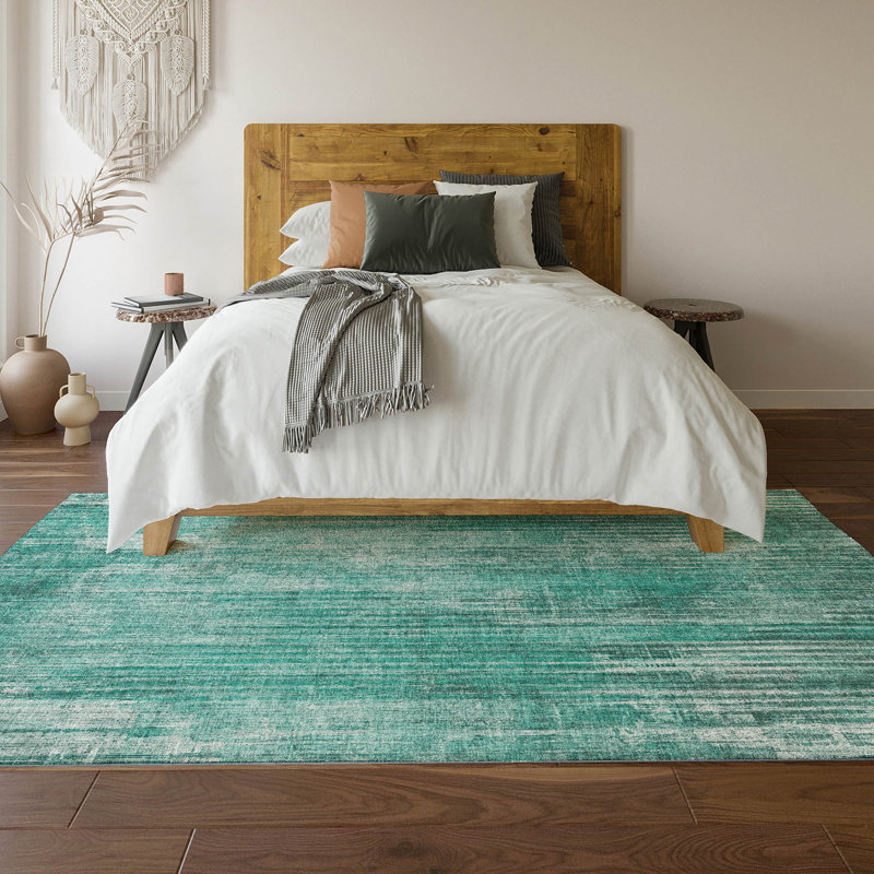 Red and Beige Striped Washable Synthetic Rug 46" x 30"