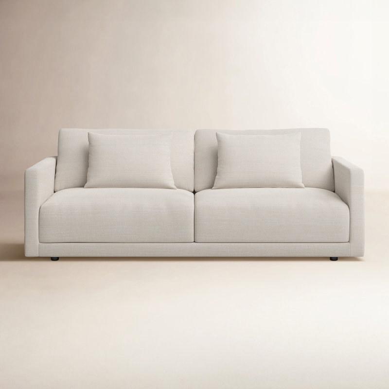 Kenji 84'' Upholstered Sofa, Cream Performance Basketweave