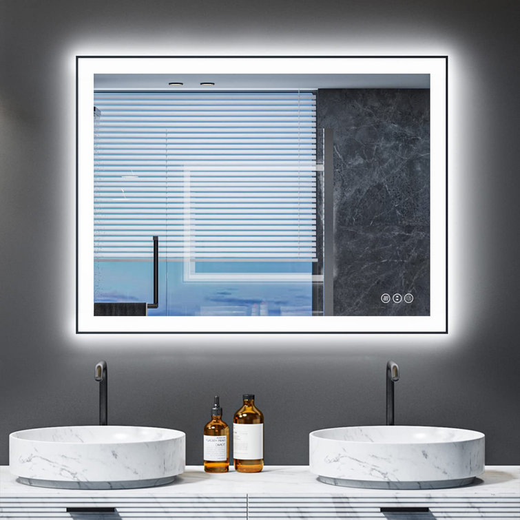 Black Frame Wall Mounted Backlit LED Bathroom Vanity Mirror