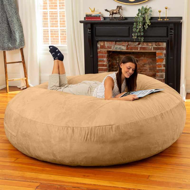 Cocon de 6 pieds Jaxx - lit à billes convertible et grand fauteuil à billes pour adultes , Microsuède chameau