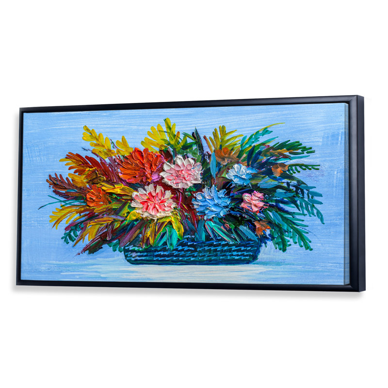 «Life Style Flowers Vase», peinture sur toile, H 16 po x l 32 po x P 1 po, Cadre noir