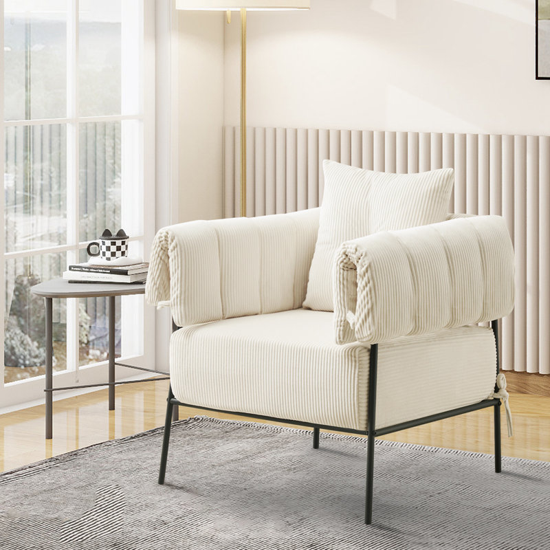 Chaise d'appoint en velours avec coussin moelleux, Beige
