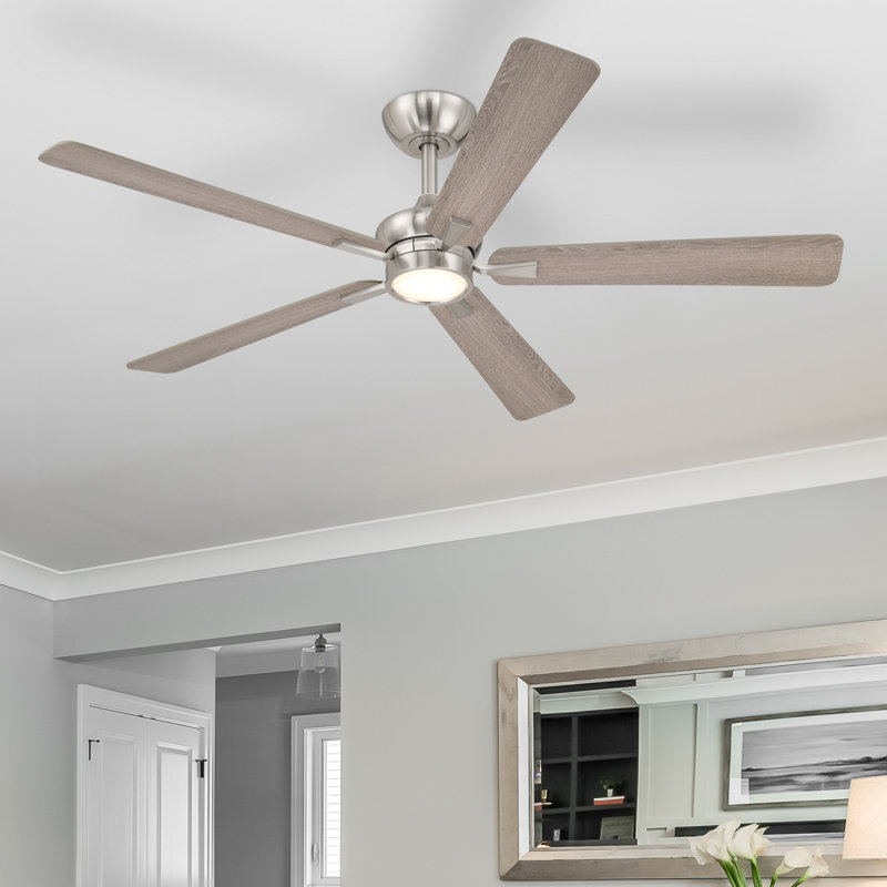 Ventilateur de plafond d'intérieur en nickel brossé de 52 po Rossby avec DEL intégrée 3000K et télécommande incluse, Gris