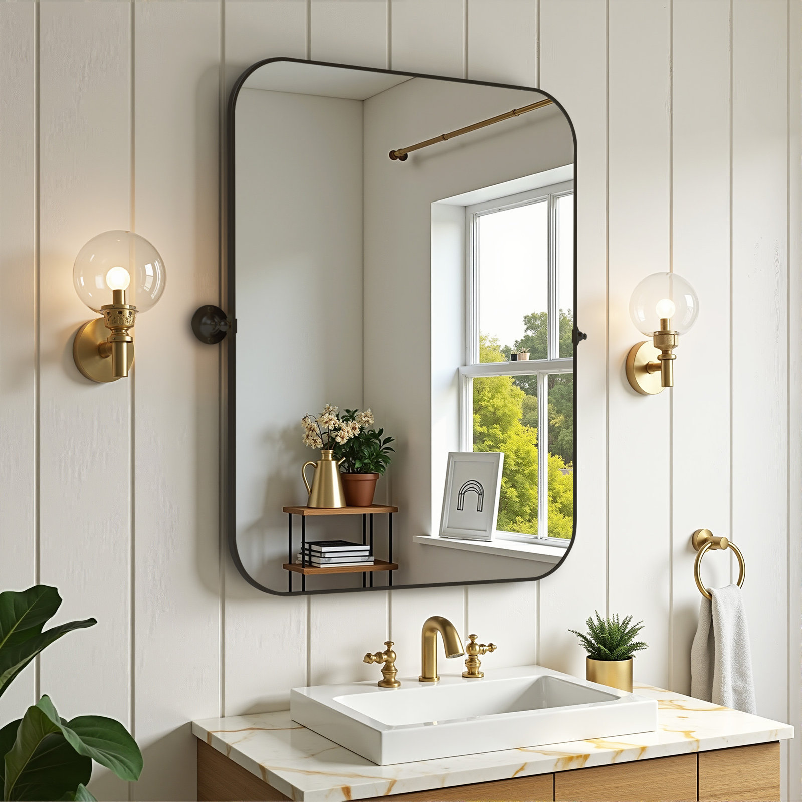 Qualls Metal Wall Mirror, Black, 32" H x 24" W