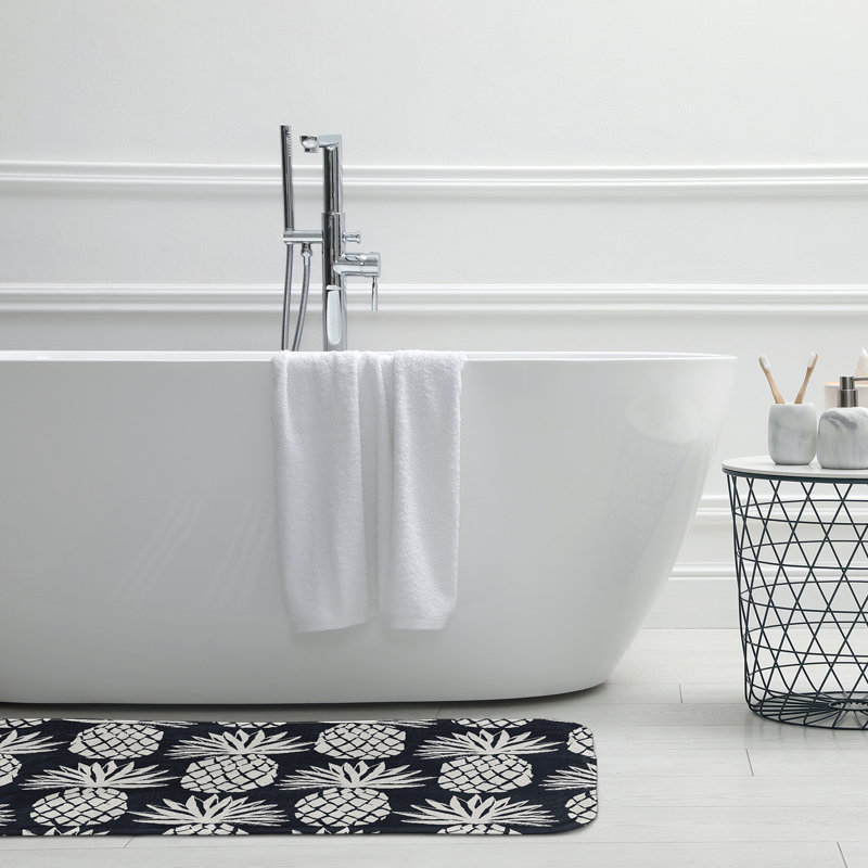 Tapis de bain à motif ananas, L 17 po x L 24 po, Noir