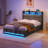 Jilissa Upholstered Bookcase Lift Up Storage Bed with Charging Station and RGB LED Lights-688655813-688655812