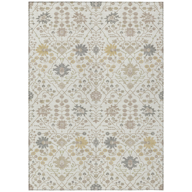 Elara Ivory Washable Indoor-Outdoor Rug - , 5' x 7'6"