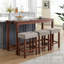 Table de bar et chaise 4 pièces avec charge de courant alternatif, table de 59 pouces, 3 tabourets en lin confortables résistants aux éclaboussures, pieds en bois massif, prise de courant encastrée pour salle à manger, tabourets rembourrés, pour la vie
